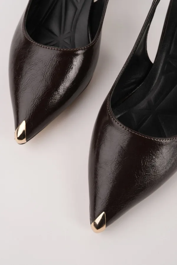 Muggo VUXIA Pointed Toe Metal Toe Detail Open Back Women's High Heel Shoes