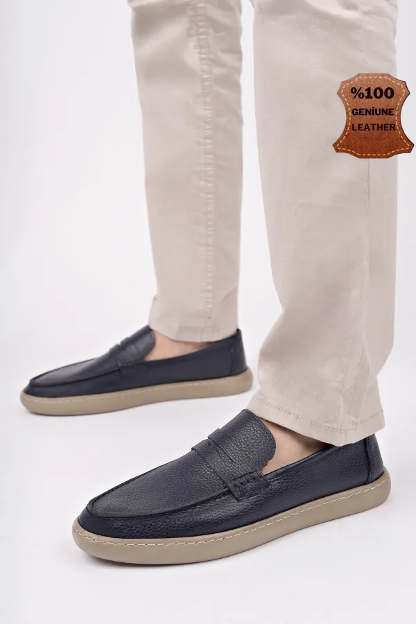 Muggo HARNAZ Laceless Genuine Leather Men's Casual Shoes