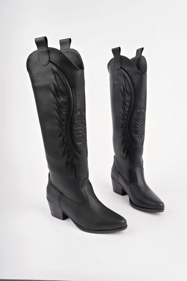 Bottes de cowboy pour femmes Muggo RODEO avec détails de surpiqûres et talon épais 