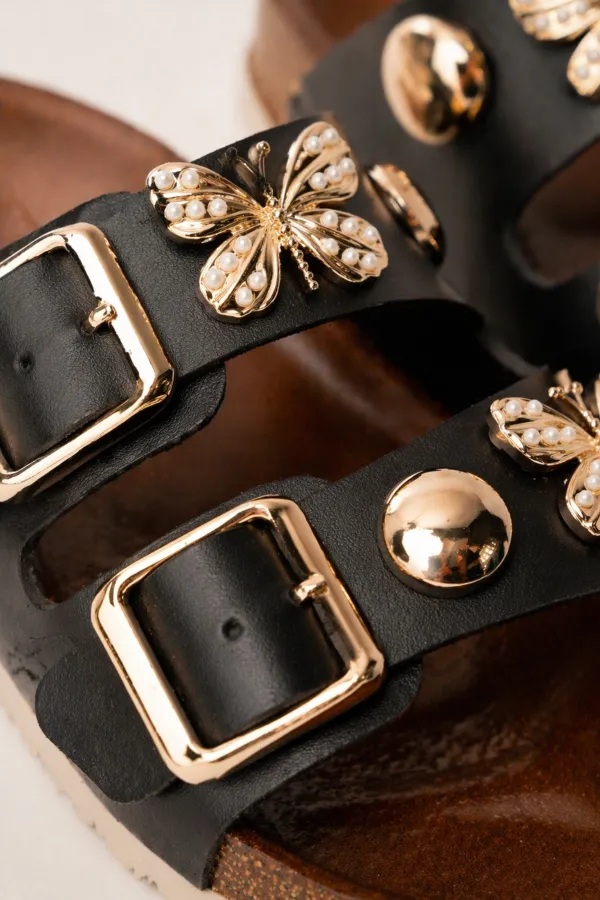 Pantoufles pour enfants Muggo SOLI à double boucle et accessoire papillon