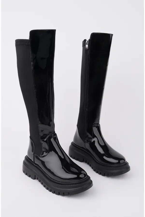 Bottes Muggo NEROX pour femmes, semelle épaisse, détails extensibles et fermeture éclair