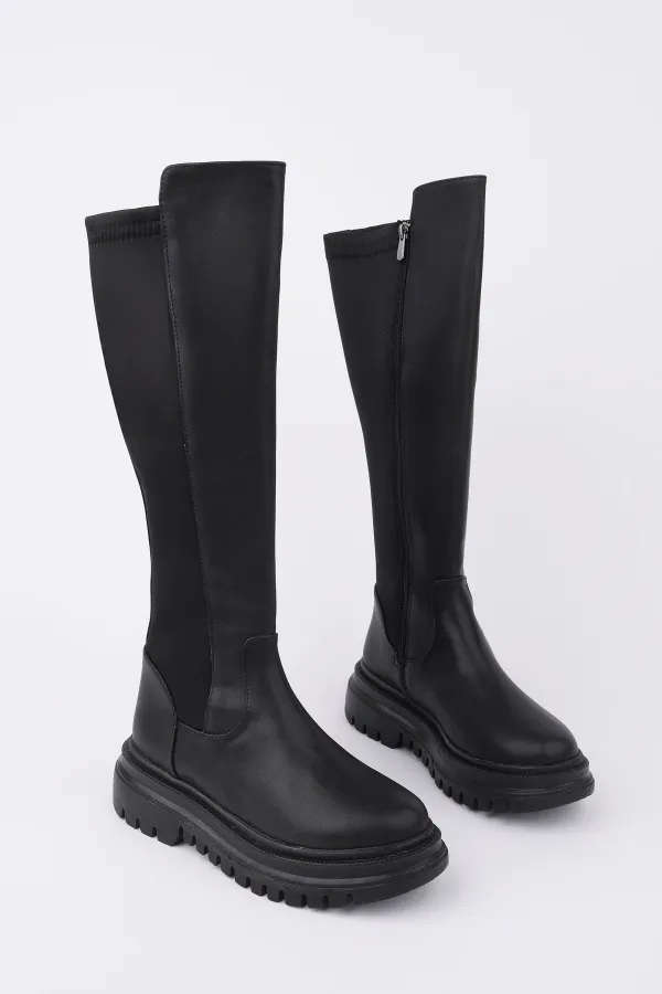 Bottes Muggo NEROX pour femmes, semelle épaisse, détails extensibles et fermeture éclair