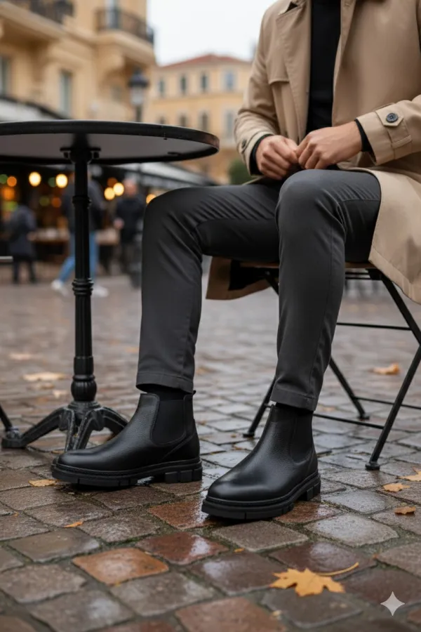 Bottes Chelsea d'hiver pour homme Muggo THOR en cuir véritable garanti, semelle épaisse
