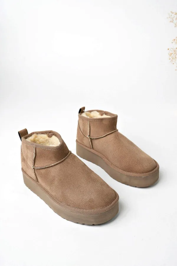 Bottines courtes décontractées Muggo HUG Guaranteed pour femmes, à semelle épaisse et doublure en fourrure.