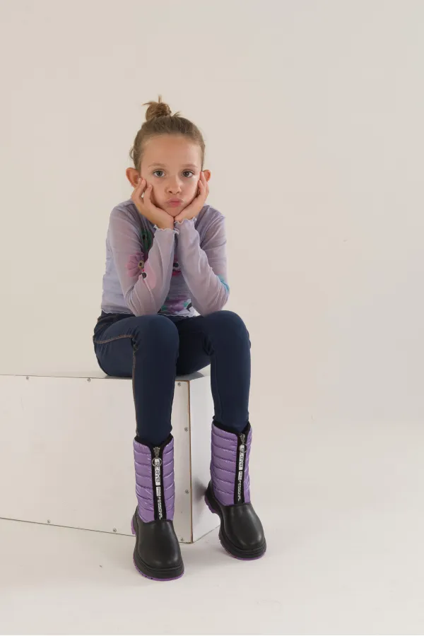 Bottes de pluie et de neige Muggo SUGAR pour enfants, unisexes, confortables et dotées d'une fermeture éclair sur le devant et d'une doublure en fourrure.