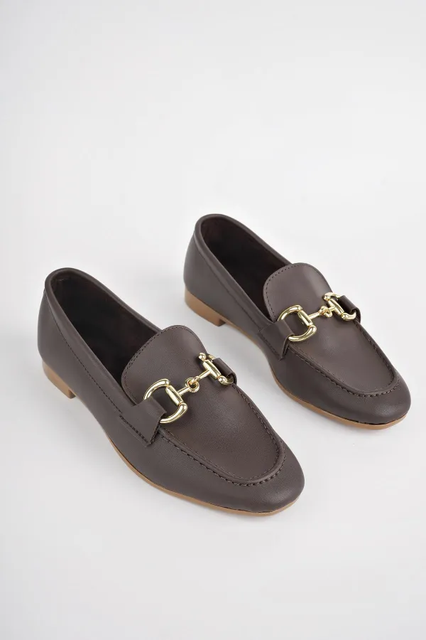 Muggo LİZA Garantili Metal Tokalı Kadın Loafer Günlük Ayakkabı