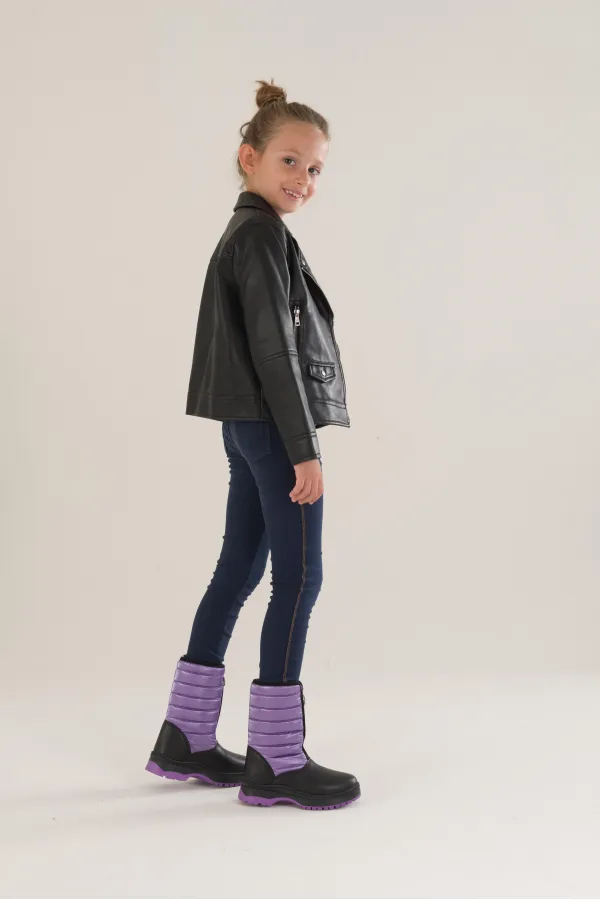 Bottes de pluie et de neige Muggo SUGAR pour enfants, unisexes, confortables et dotées d'une fermeture éclair sur le devant et d'une doublure en fourrure.
