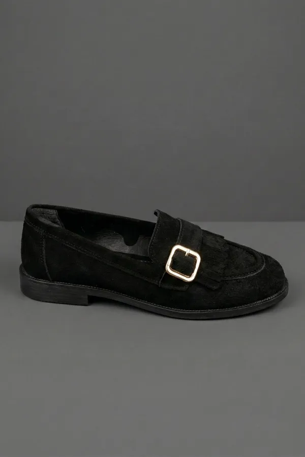 Mocassins décontractés pour femmes Muggo TUFT en daim avec boucle dorée et pampilles