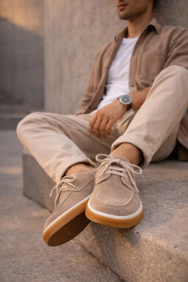 Muggo CRAFT Genuine Suede Leather Lace-up Men's Casual Loafer Shoes
