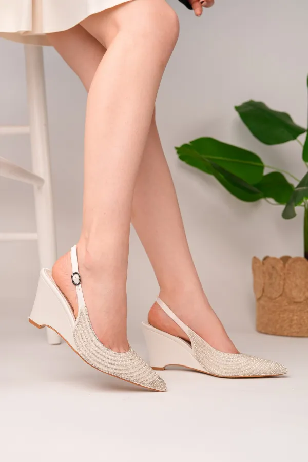 Muggo TIERA Stone and Pearl Embellished Pointed Toe Open Back Women's Platform Dress Shoes Muggo TIERA Stone and Pearl Embellished Pointed Toe Open Back Women's Platform Dress Shoes