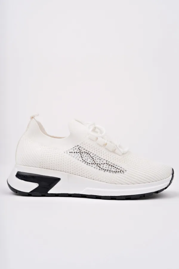 Chaussures de sport Muggo MARTHA pour femmes, à semelle épaisse, en maille décontractée et à lacets ornées de strass.