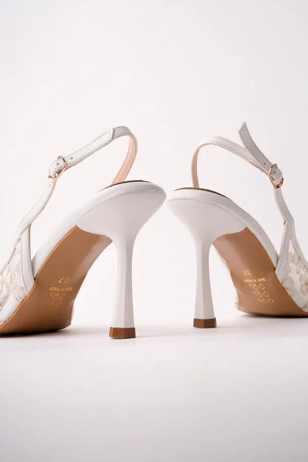 Chaussures habillées pour femmes Muggo ARIS à bout pointu et talon fin, ornées de dentelle