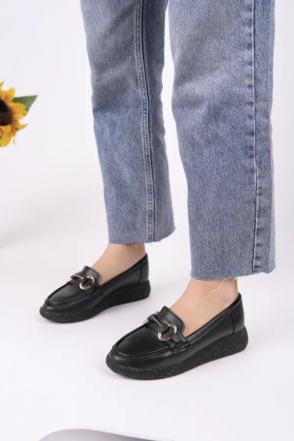 Muggo POLARA Thick Sole Buckle Detail Women's Casual Loafer Shoes 