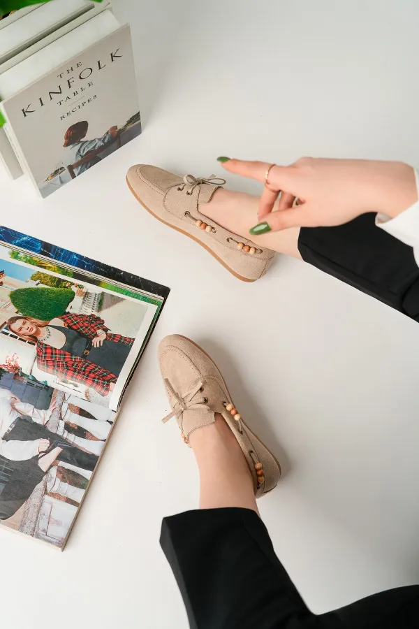 Muggo Multi-Colored Beaded Detail Women's Casual Lace-up Loafer Shoes Muggo Multi-Colored Beaded Detail Women's Casual Lace-up Loafer Shoes