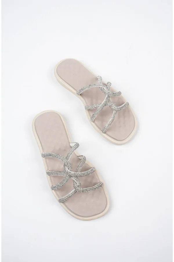 Muggo Bella Kadın Garantili Günlük Ortopedik Taşlı Şık Tarz ve Rahat Terlik