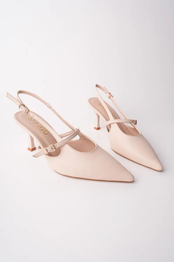 Muggo ANJELA Belt Detail Pointed Toe Open Back Women's High Heel Shoes