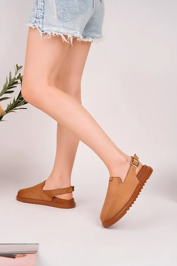Muggo BUCKLE Süet Deri Ayarlanabilir Tokalı Günlük Rahat Önü Kapalı Kadın Sandalet