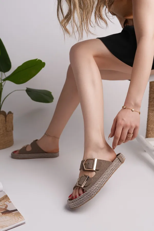 Muggo GOLDY Women's Double Buckle Adjustable Comfortable Sole Casual Slippers Muggo GOLDY Women's Double Buckle Adjustable Comfortable Sole Casual Slippers