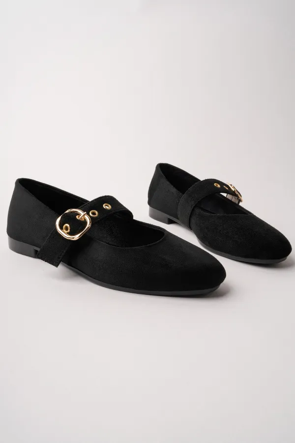 Muggo HALSEY Gold Tokalı Deri Kadın Babet Ayakkabı