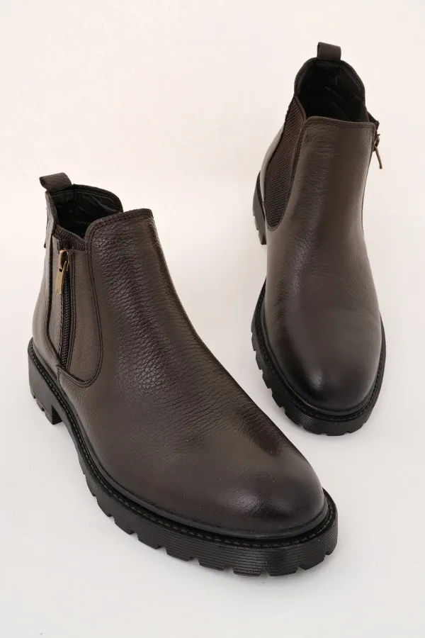 Bottes d'hiver pour hommes Muggo LUXOR en cuir véritable avec fermeture éclair