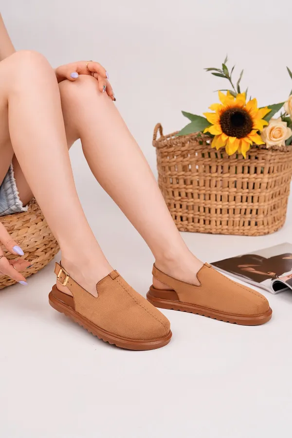 Muggo BUCKLE Süet Deri Ayarlanabilir Tokalı Günlük Rahat Önü Kapalı Kadın Sandalet