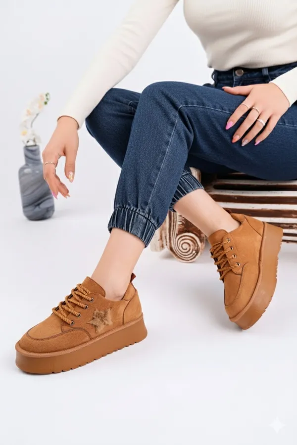 Muggo KOZMOS Kalın Taban Bağcıklı Yıldız Detaylı Kadın Kışlık Sneaker Spor Ayakkabı Muggo KOZMOS Kalın Taban Bağcıklı Yıldız Detaylı Kadın Kışlık Sneaker Spor Ayakkabı