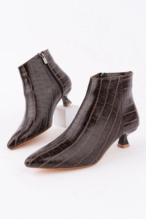 Bottes Muggo ÇAÇA pour femmes, bout pointu, talon fin et fermeture éclair, motif crocodile