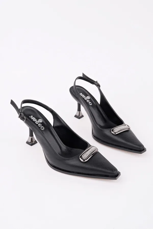 Muggo HEELS Open Back Buckle Detail Casual Classic Heeled Women's Stiletto Shoes