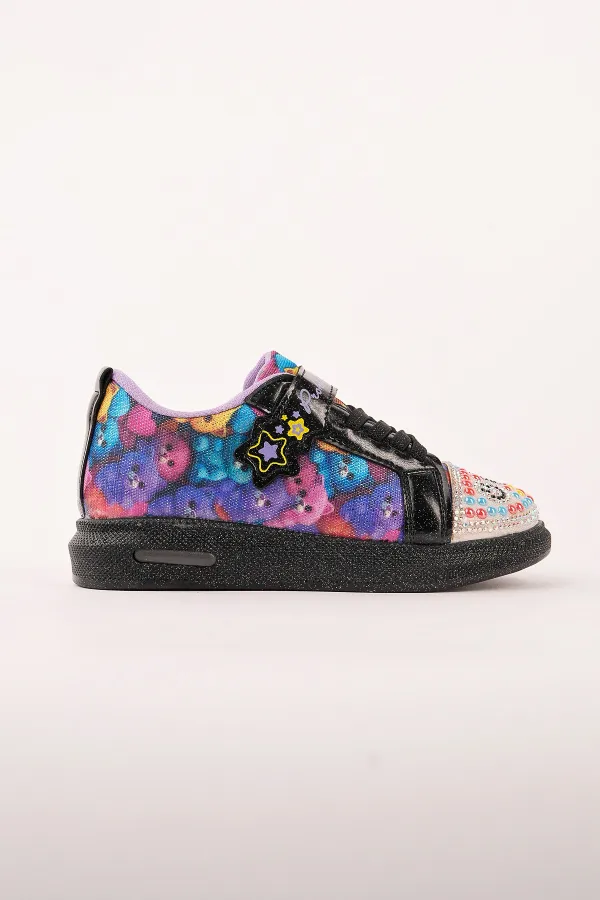Muggo SMILE Girls' Light-Up Casual Sneaker with Stone Detail and Velcro Closure Muggo SMILE Girls' Light-Up Casual Sneaker with Stone Detail and Velcro Closure