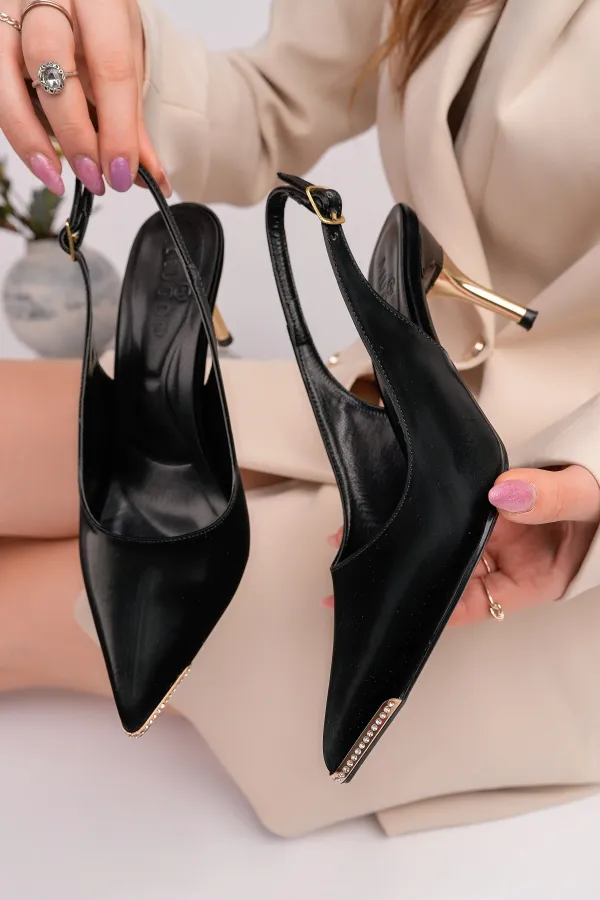 Muggo STARLYN Sivri Burun Taş Detaylı Arkası Açık Kadın Topuklu Ayakkabı