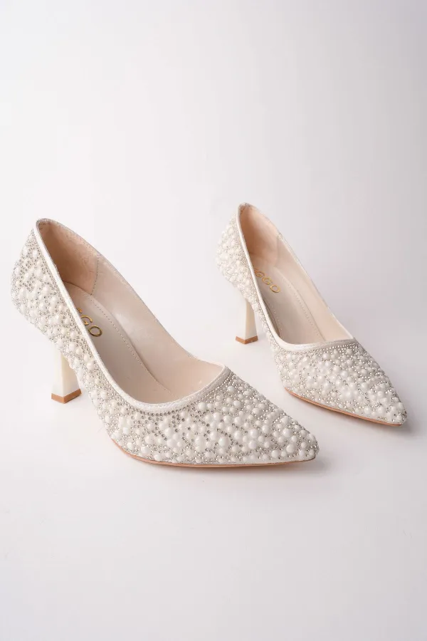 Chaussures de soirée et de mariage Muggo STONY à talons hauts ornées de pierres et de perles