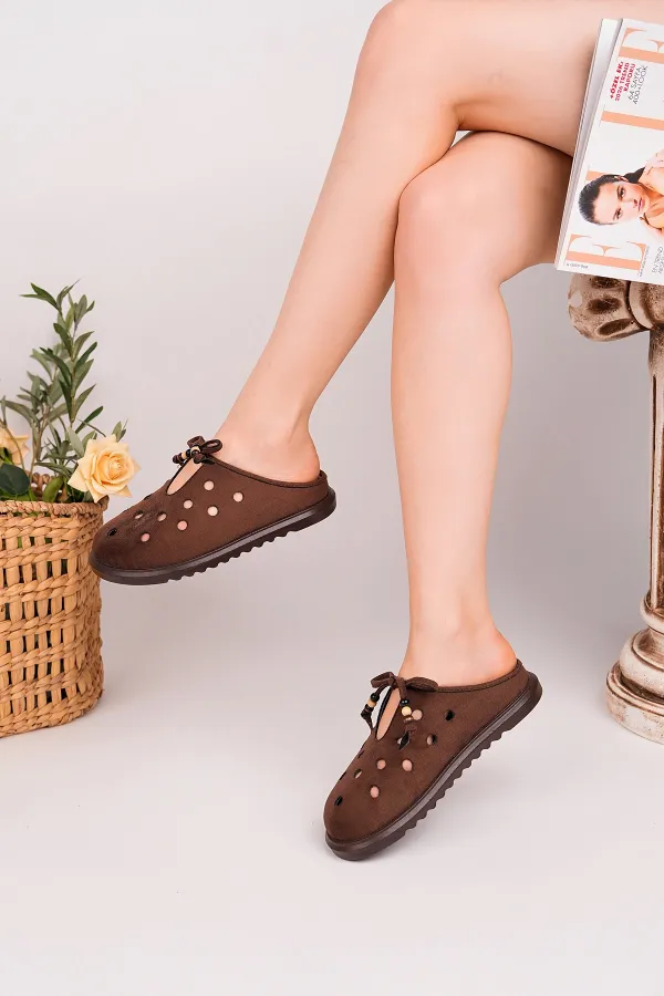 Muggo SHAMMY Suede Leather Perforated Lace-up Casual Closed Toe Women's Slippers Muggo SHAMMY Suede Leather Perforated Lace-up Casual Closed Toe Women's Slippers