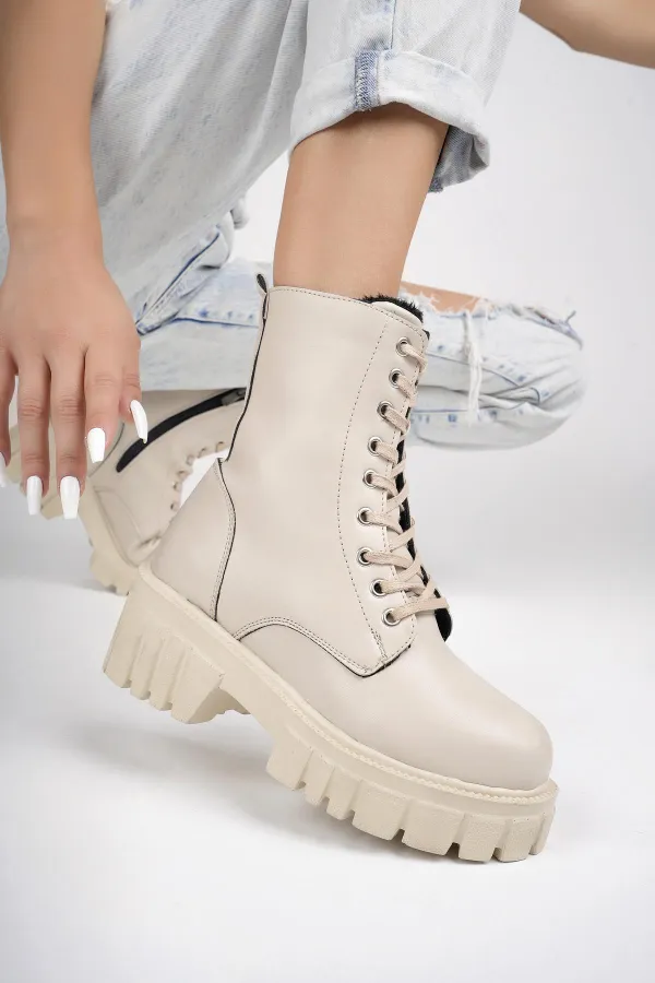 Muggo JUST Guaranteed Thick Sole Zippered Lace-up Women's Combat Boots 