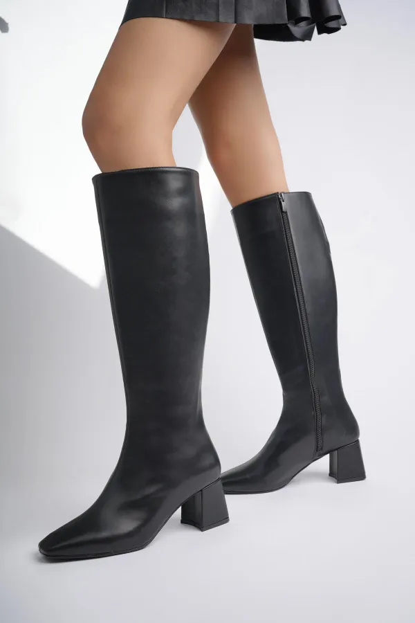 Bottes à talons pour femmes Muggo KAROLINE, bout carré garanti, fermeture éclair latérale