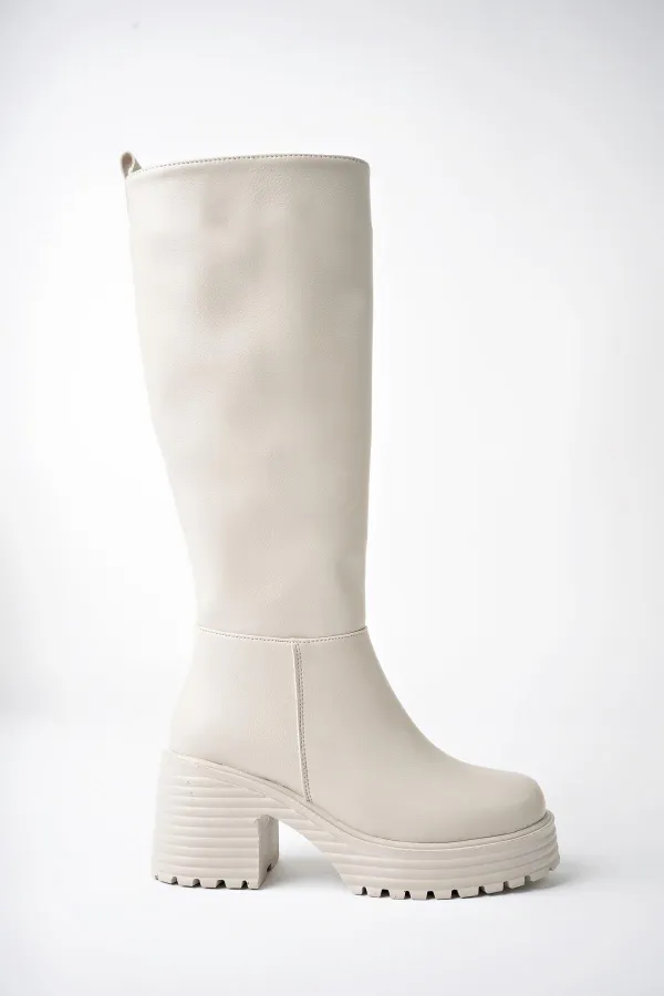 Bottes pour femmes Muggo BONITA à semelle épaisse dentelée et plateforme, fermeture éclair.