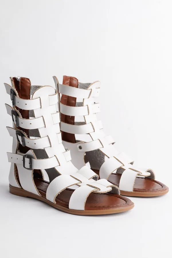 Muggo GLADYATÖR Garantili Rahat Kalıp Arkadan Fermuarlı Kemer Detaylı Kadın Sandalet