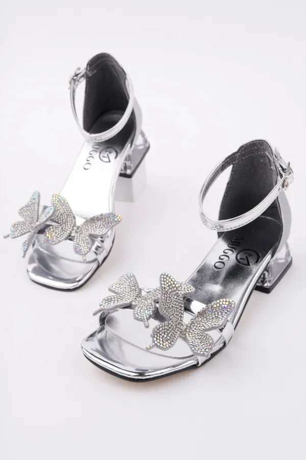 Muggo KENZİE Kelebek Detaylı Bilekten Bağlamalı Kız Çocuk Kısa Topuklu Ayakkabı