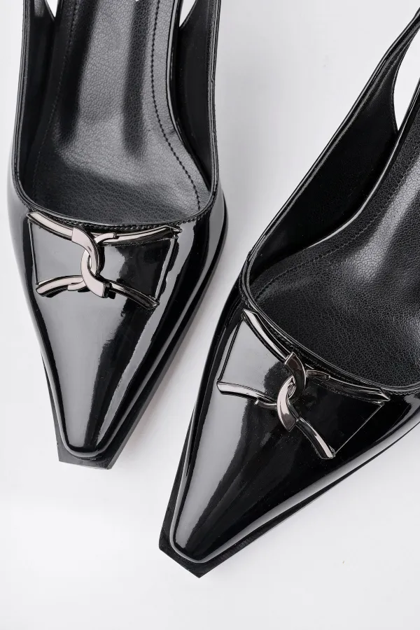 Muggo FOREST Arkası Açık Toka Detaylı Günlük Klasik Topuklu Kadın Stiletto Ayakkabı