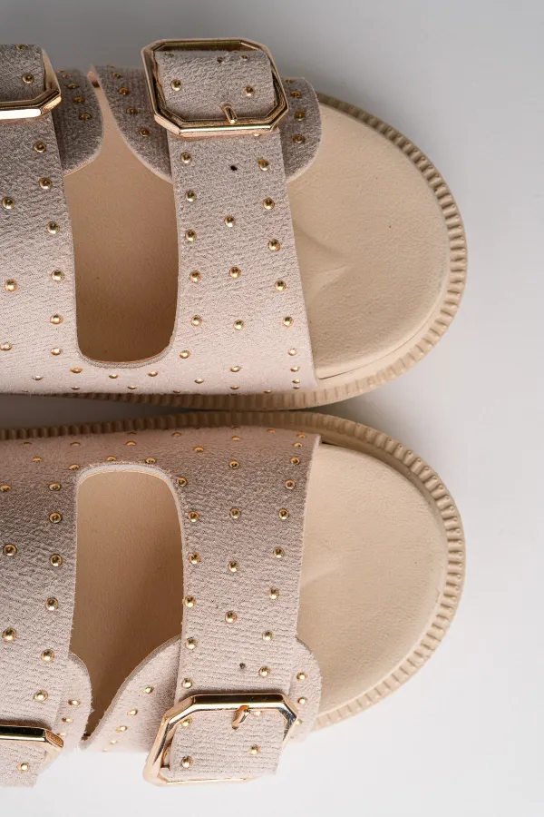 Muggo ESTİVA Ayarlanabilir Çift Tokalı Zımbalı Günlük Kadın Terlik