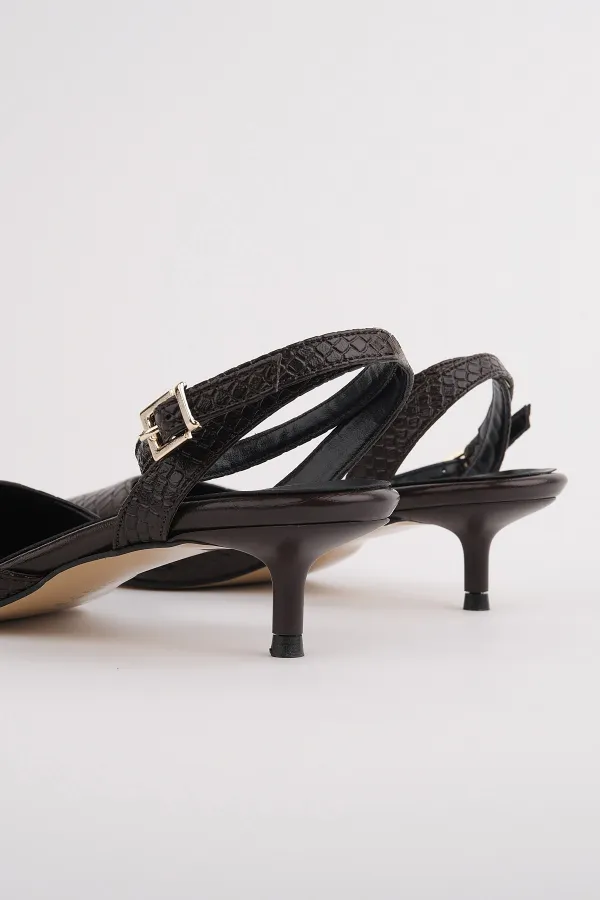 Muggo KICK Women's Crocodile Pattern Pointed Toe Thin Heel Ankle Strap Shoes