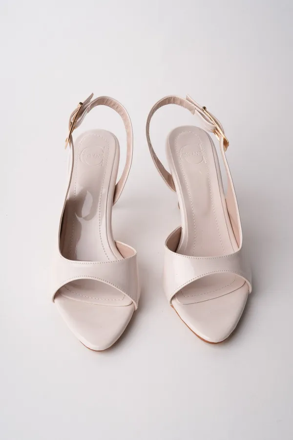 Muggo PURELINE Patent Leather Pointed Toe Thin Heel Open Back Women's High Heels