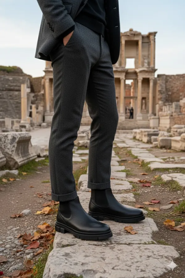 Bottes Chelsea d'hiver pour homme Muggo THOR en cuir véritable garanti, semelle épaisse