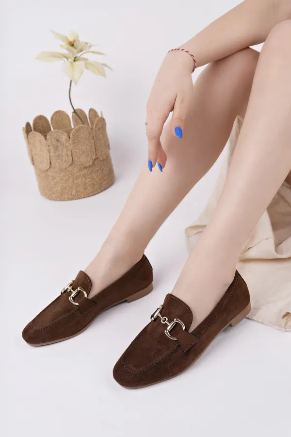 Muggo MONA Garantili Metal Tokalı Deri Kadın Loafer Günlük Ayakkabı
