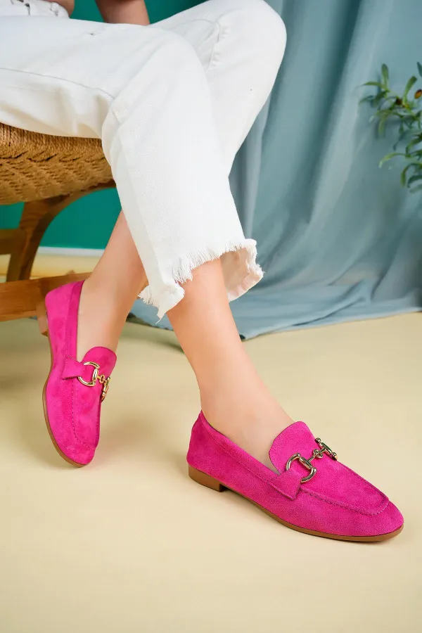 Muggo MONA Garantili Metal Tokalı Deri Kadın Loafer Günlük Ayakkabı