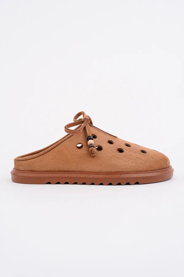 Muggo SHAMMY Suede Leather Perforated Lace-up Casual Closed Toe Women's Slippers Muggo SHAMMY Suede Leather Perforated Lace-up Casual Closed Toe Women's Slippers