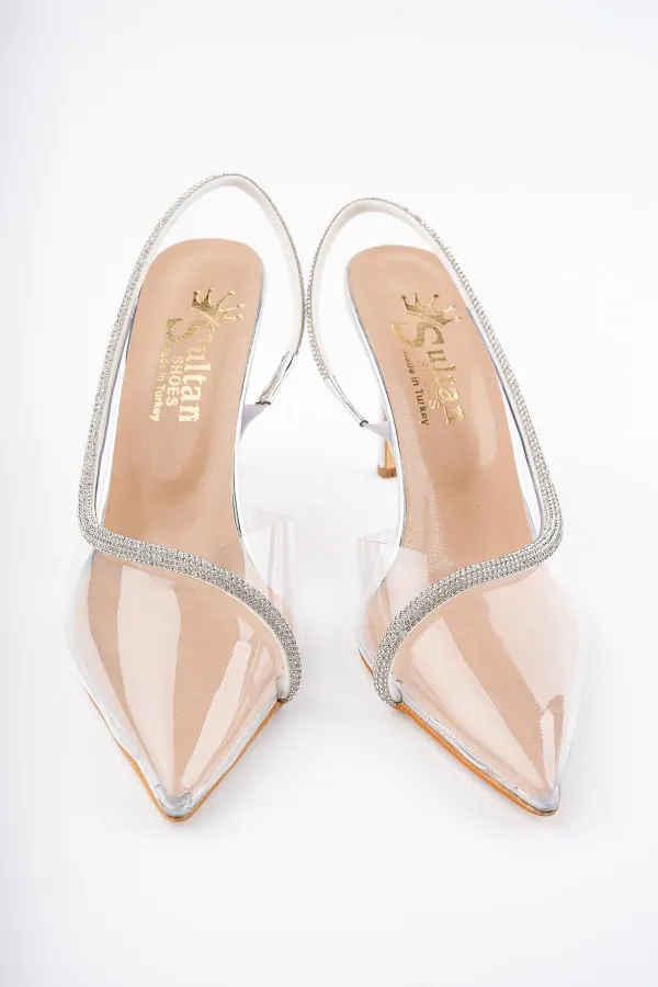 Muggo Sidney Women's Princess Embellished Transparent High-Heeled Dress Shoes
