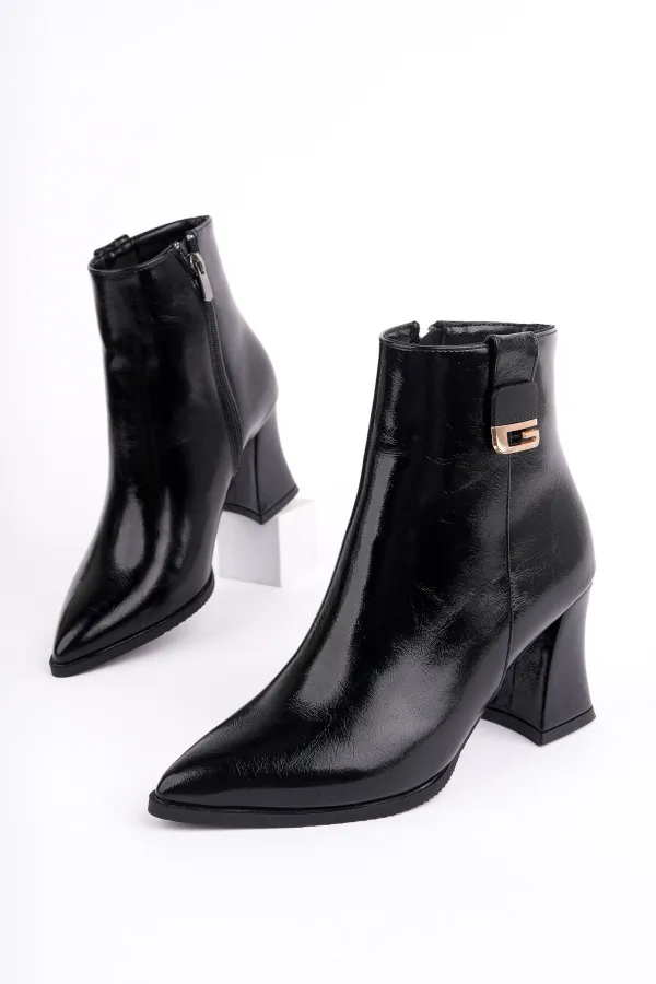 Bottes Muggo LUXERA pour femmes, bout pointu, avec boucle, fermeture éclair et talon épais.