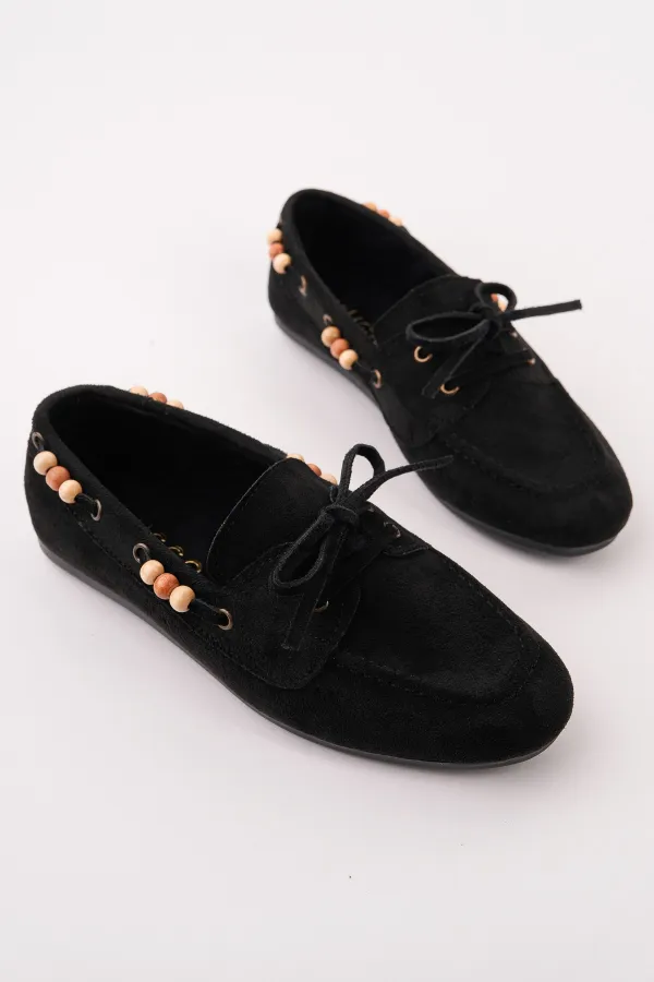 Muggo Multi-Colored Beaded Detail Women's Casual Lace-up Loafer Shoes Muggo Multi-Colored Beaded Detail Women's Casual Lace-up Loafer Shoes