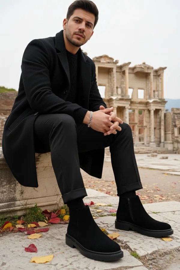 Bottes d'hiver décontractées pour homme Muggo ASTRA en cuir véritable avec double fermeture éclair 