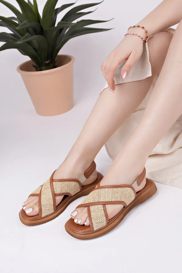 Muggo ELİSHA Lastikli Kadın Günlük Hasır Sandalet